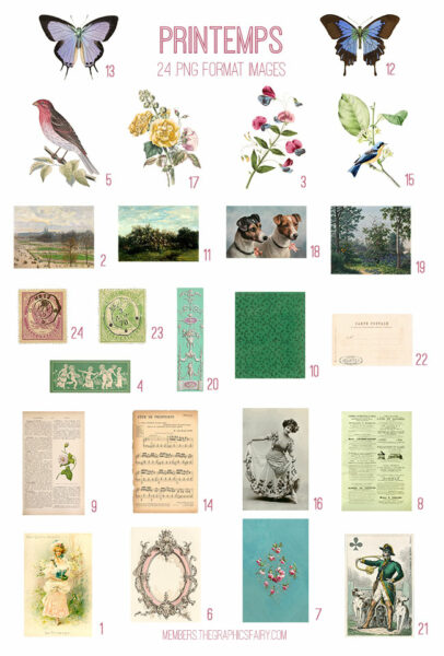 vintage Printemps ephemera digital image bundle