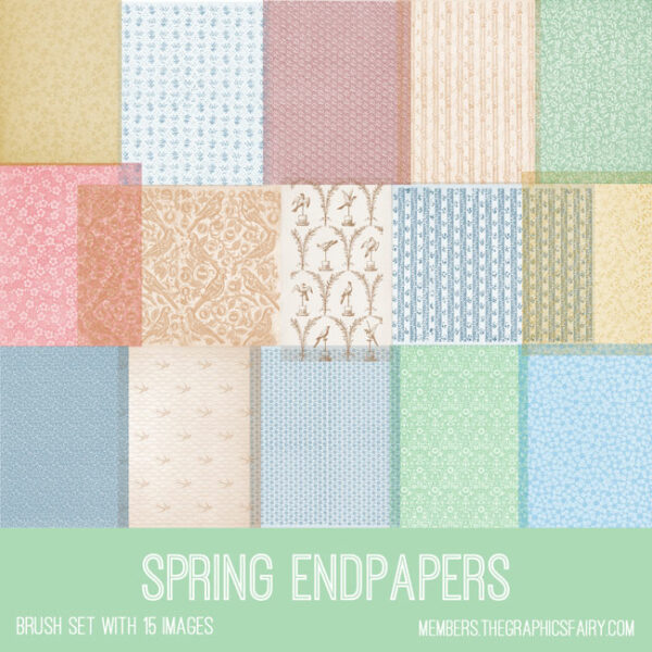 vintage Spring Endpapers ephemera brush set