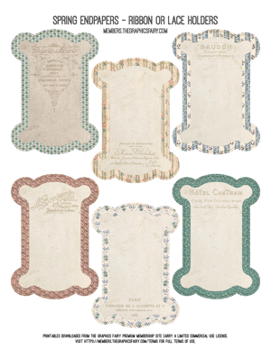 Spring Endpapers assorted printable ribbon or lace holders