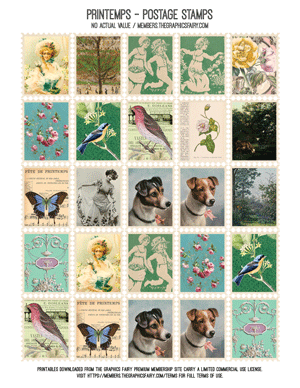 Printemps assorted printable faux postage stamps
