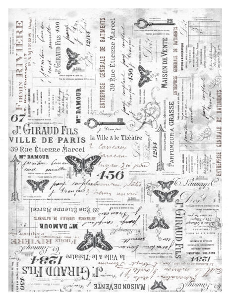 Black and white french ephemera printable for DIY paper clutch