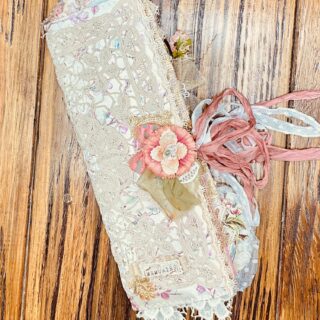 Lace journal cover with pink ribbon