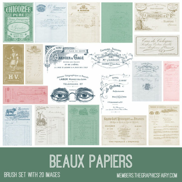 vintage Beaux Papiers ephemera brush set