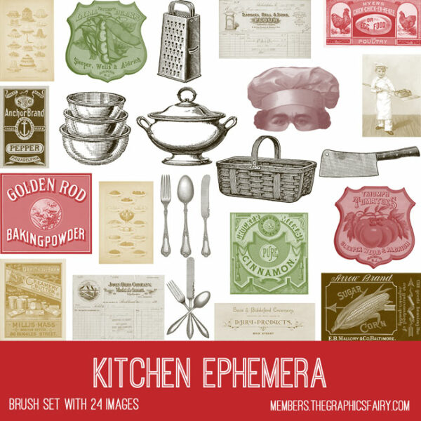 vintage Kitchen Ephemera brush set