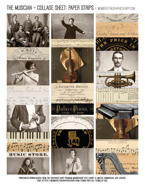 The Musician printable collage sheet paper strips