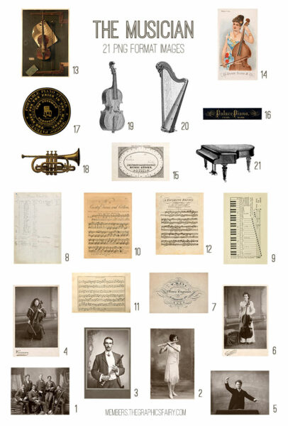 vintage The Musician ephemera digital image bundle
