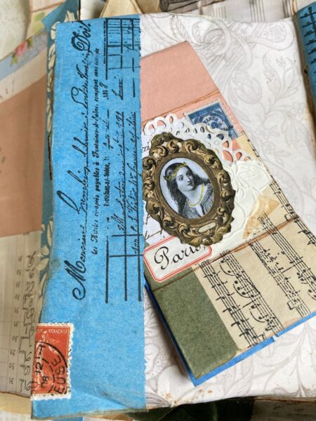 Journal page with Postage stamp and French label