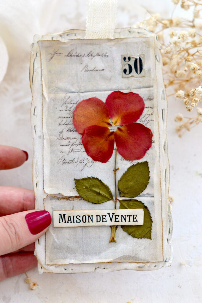 vintage pressed flower tag