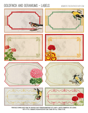 Goldfinches & Geraniums assorted printable labels