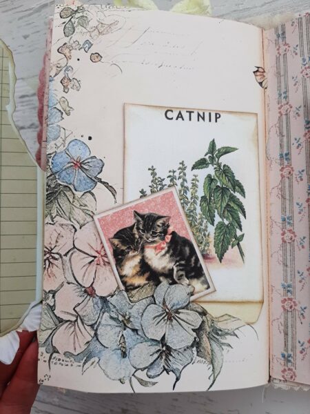 Journal page with flowers and cat image