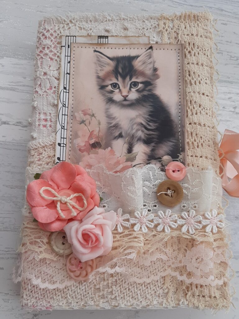Junk journal cover with kitten image