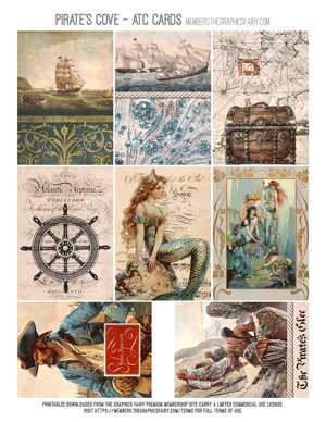 Pirate's Cove assorted printable artist trading cards atc