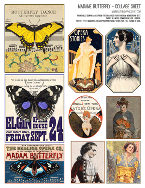 Madame Butterfly assorted printable Collage Sheet