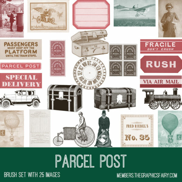 vintage Parcel Post ephemera brush set