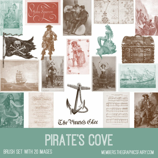 vintage Pirate's Cove ephemera brush set