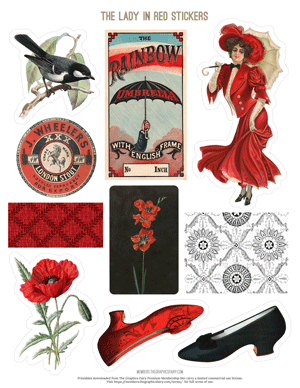 Woman in Red assorted printable stickers