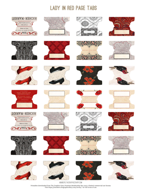 Woman in Red assorted printable page tabs