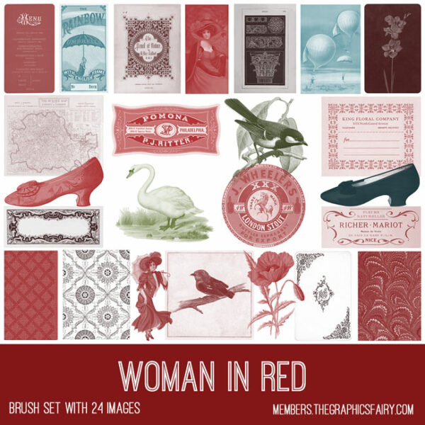 vintage Woman in Red ephemera brush set