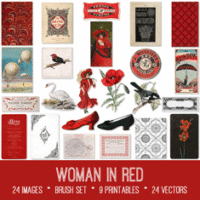 vintage woman in Red ephemera bundle