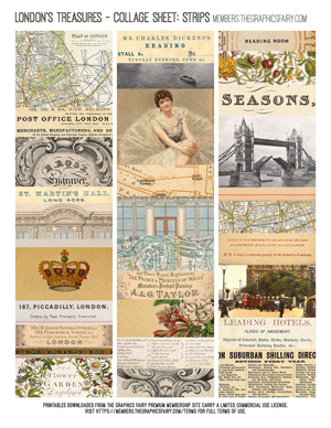 London's Treasures assorted printable collage sheet strips