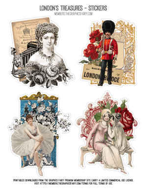 London's Treasures assorted printable fussy cut stickers