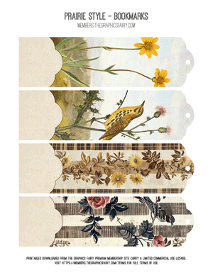 Prairie Style assorted printable bookmarks