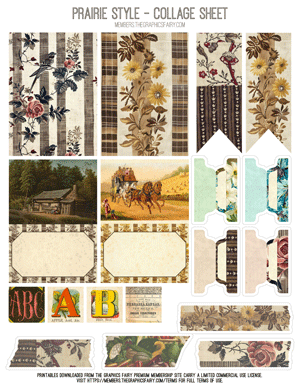 Prairie Style assorted printable collage sheet images