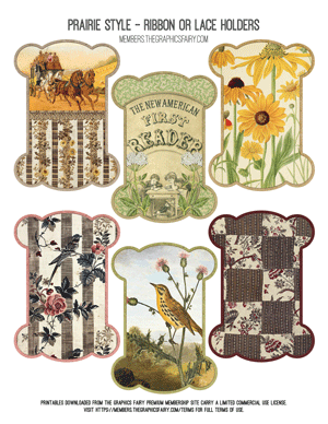 Prairie Style assorted printable ribbon or lace holders