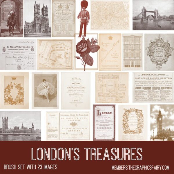 vintage London's Treasures ephemera brush set