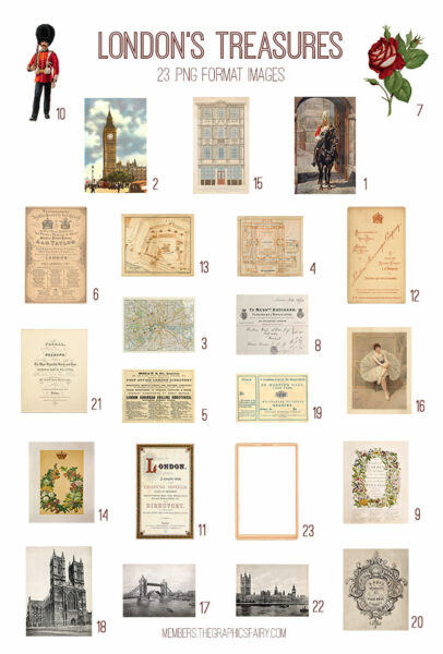 vintage London's Treasures ephemera digital image bundle