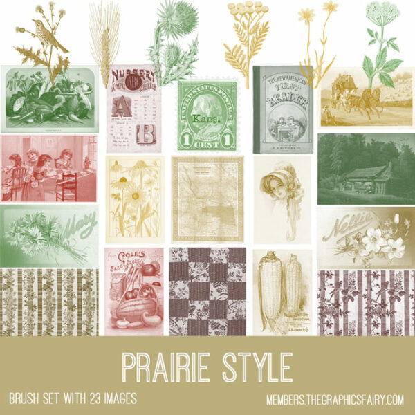vintage Prairie Style ephemera brush set