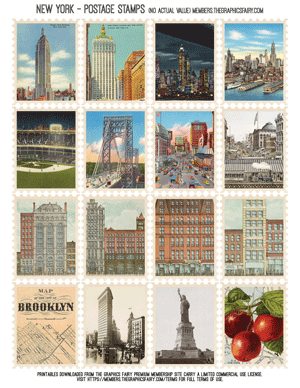 New York, NY assorted printable faux postage stamps large size