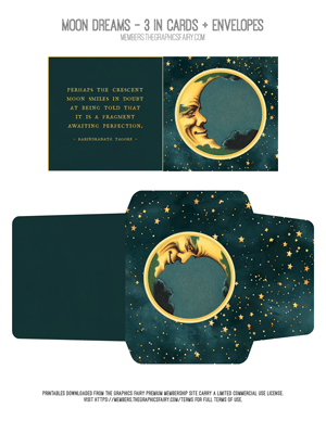 Moon Dreams printable 3 inch card and envelope