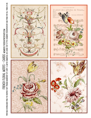 French Floral Motifs assorted printable Flat Cards