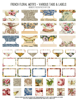 French Floral Motifs various printable tabs and labels