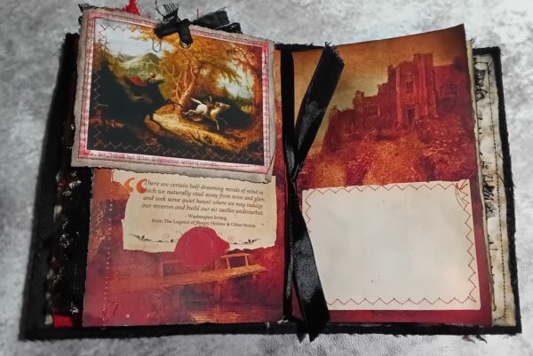 Journal spread with journal card with castle image