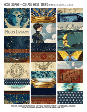 Moon Dreams assorted printable collage sheet strips