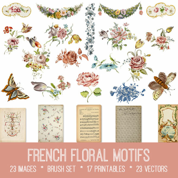 French Floral Motifs ephemera vintage images