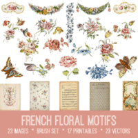 vintage French Floral Motifs ephemera bundle