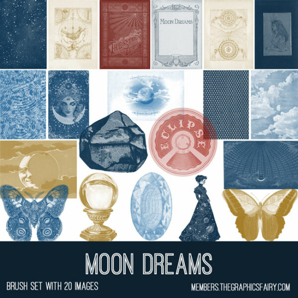 vintage Moon Dreams ephemera brush set