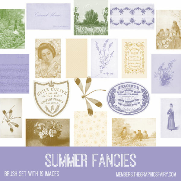 vintage Summer Fancies ephemera brush set