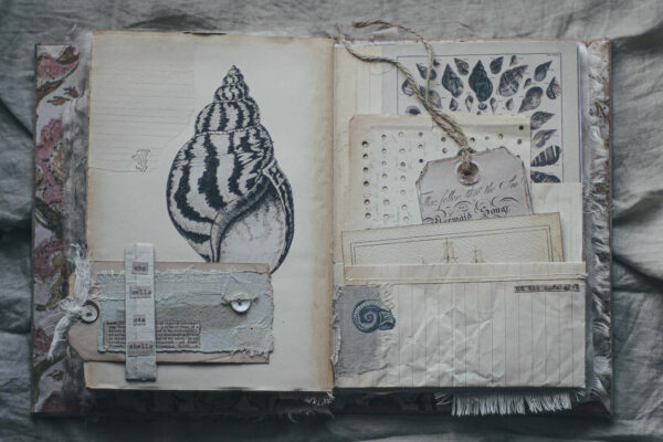 Journal spread with sea shell image