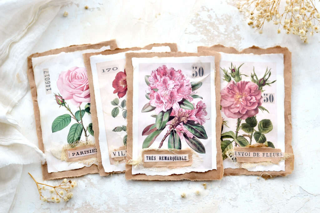 brown bag French flower cards