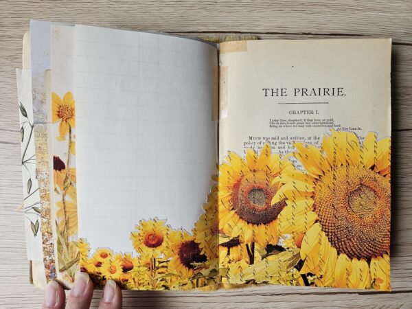 Journal spread with sunflower images