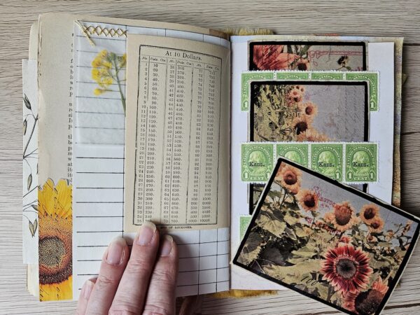 Journal page with belly bands made of stamps