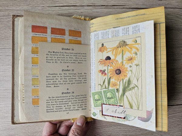 Journal spread with yellow colour swatches