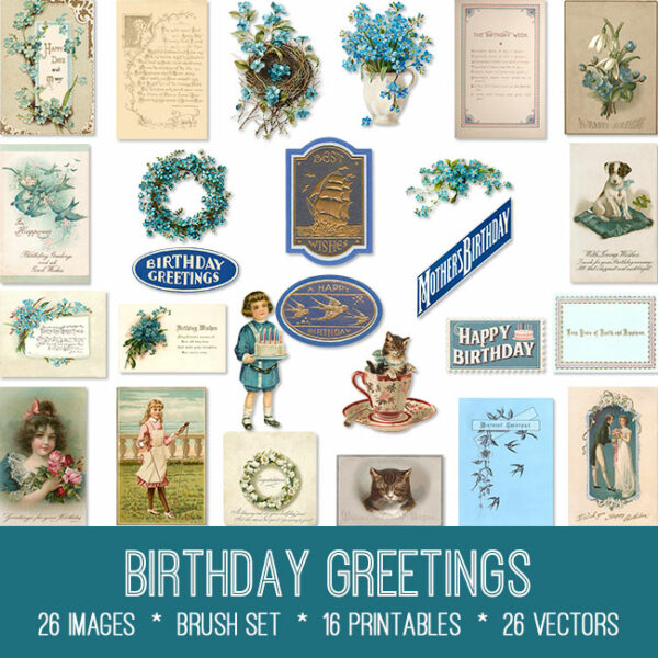 Birthday Greetings ephemera vintage images 