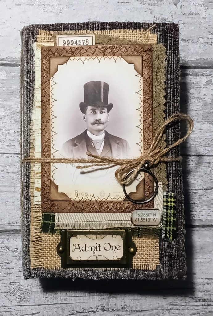 Junk journal cover with vintage portrait of gentleman