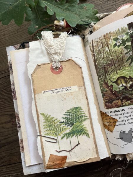 Journal spread with tags with fern images