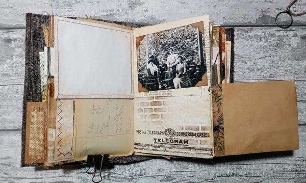 Journal spread with pockets and vintage photos